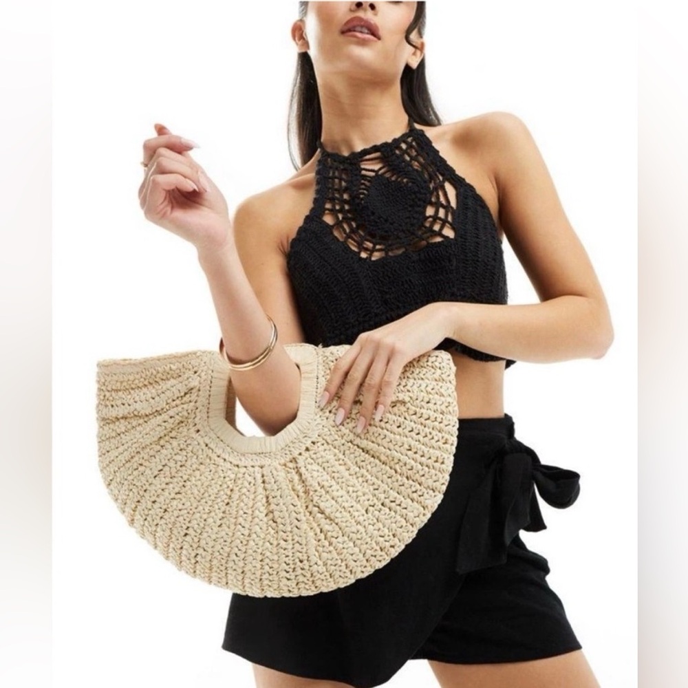 Ramla Half Moon Raffia Bag, New